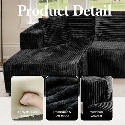 130'' U Shaped Sectional Couches for Living Room, Modular Boneless Cloud Sofa with 2 Chaise Lounges, 4-In-1 Flexible Combination Layered Foam Cushion Deep Seat Corner Couch, No Assembly Black8