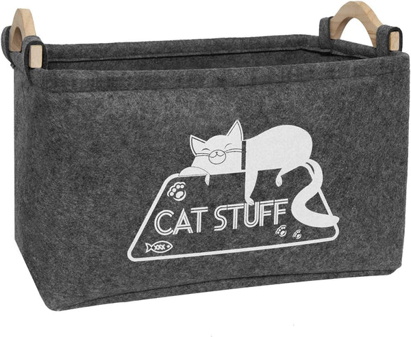 Cat Toy Box, Cat Toy Storage Basket with Handles, Felt Pet Toy Basket Pet Supplies Storage Bin, Perfect for Organizing Cat Toys and Accessories1