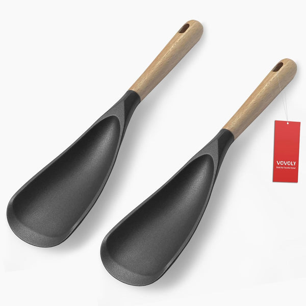 Cooking Spoons, Nonstick Silicone Spatula Spoon, 2 Pcs, 11", Black1
