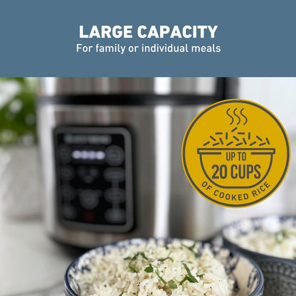 Rice & Grain Multi Cooker Programmable with 9 Preset Functions, Features Delay Start and Keep Warm Functions and Steam Basket, 20 Cups Cooked (10 Cups Uncooked), Stainless Steel3