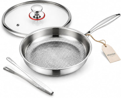9Inch Titanium Pro Pans for Cooking, Titanium Frying Pan with Lid | Uncoated Hammered Cookware, Pfas-Free & No Coating, Oven & Induction Safe, Scratch-Resistant, Even Heating, Dishwasher Safe1