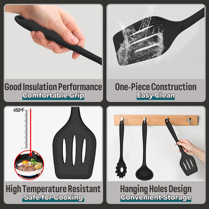 Black Silicone Cooking Utensils Set, 7PCS Nonstick Kitchen Utensils3
