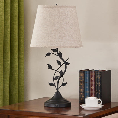 Table Lamp for Living Room, Bedside Lamp for Bedroom, Rustic Lamp | Knob Switch, USB C+A Charging Ports, Corded, Traditional Rustic Leaf Lamp for Livingroom, Bedside, Bedroom, Nightstand5