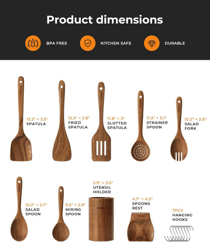 9 Piece Natural Acacia Wooden Spoons for Cooking2