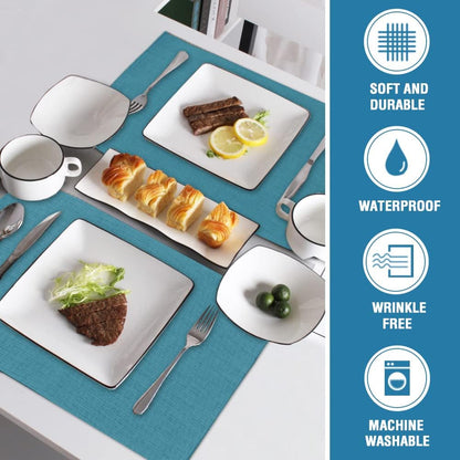 Linen Placemats Set of 4 Premium Solid Table Placemats for Dining Table Spill-Proof Waterproof Table Mats Heat-Resistant Kitchen Table Mats Washable, 12X18 Inches, Teal4