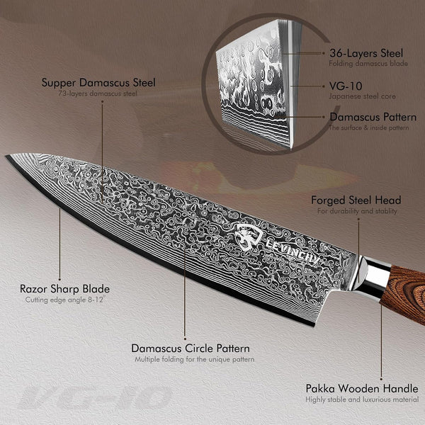 Damascus Chef'S Knife 8 Inch Professional Handmade Damascus Stainless Steel Kitchen Knife, Superb Edge Retention, Stain & Corrosion Resistant, Ergonomic PAKKA Wood Handle3