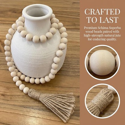 Farmhouse Beads Long Length Solid Wood Bead Boho Tassel Garland - Rustic Country Solid Beaded Boho Chic Decor for Wall, above Cabinet & Table3