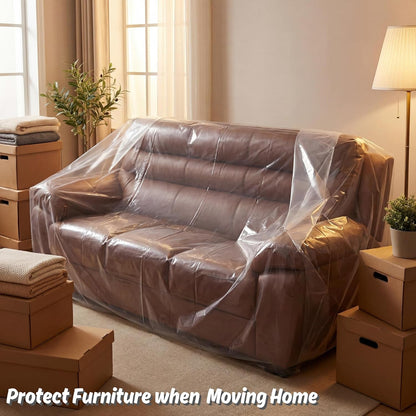 4Mil Couch Cover for Moving, Clear Sofa Storage Bag, 92Wx42Dx62/41H | with Tape Strips & Labels, Heavy Duty, Tear-Resistant, Waterproof, Reusable, Oversized/3-Seat Sofa, Long-Term Garage Storage8