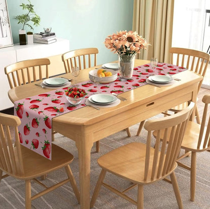 Strawberry Table Runner Summer Girl Baby Shower Birthday Party Decoration Home Dining Room Kitchen Decor(13" X 72")2