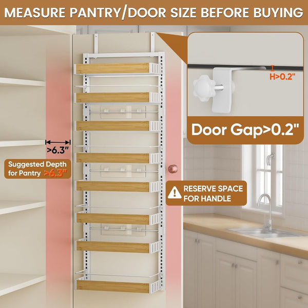 8 Tier over the Door Pantry Organizer, 2 in 1 Wall Mount or Hanging Spice Rack Seasoning Shelves with Adjustable Basket, Back of Door Organizer and Storage for Kitchen Cabinet and Room Closet3