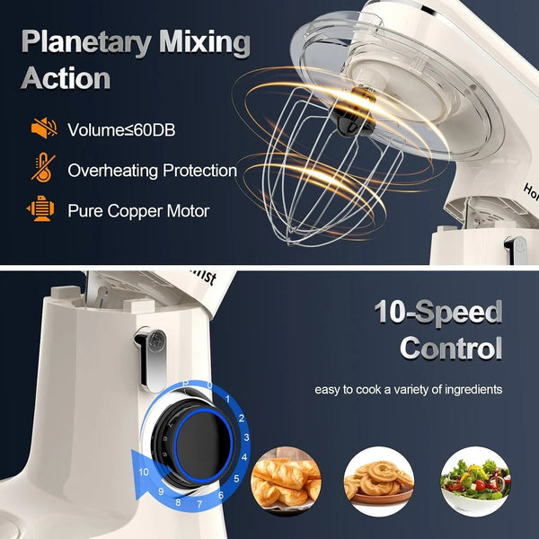 Stand Mixer, 6.5QT 10-Speed Tilt-Head 3-IN-1 Electric Food Mixer | Kitchen Mixer with Bowl, Dough Hook, Whisk and Beater, Household Mixer for Baking, Cake and Most Home Cooks, Dishwasher Safe3