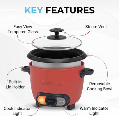 Rice Cooker 8-Cup (Cooked), Removable Non-Stick Bowl, One Touch Rice Cooker, Red4