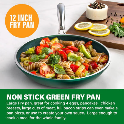 12 Inch Emerald Green Pan for Cooking, Large Non Stick Frying Pans Nonstick Frying Pan Skillet for Eggs, Omelette, Non Stick Pans, PFOA PFOS Free Oven & Dishwasher Safe5