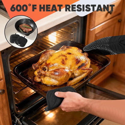 Oven Mitts Kitchen Towels and Dishcloths with Pot Holders Sets, Oven Gloves Hot Pads 500°F Heat Resistant with Silicone Grip, Include 2 Cooking Gloves/2 Potholders/4 Kitchen Towels/4 Dish Towels8