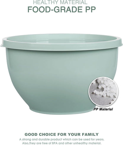 Plastic Mixing Bowls with Lids Set for Kitchen, 5 Set Nesting Bowls for Mixing, Baking, Prepping, Cooking and Serving Food, Mixing Bowls Dishwasher, Microwave Safe5