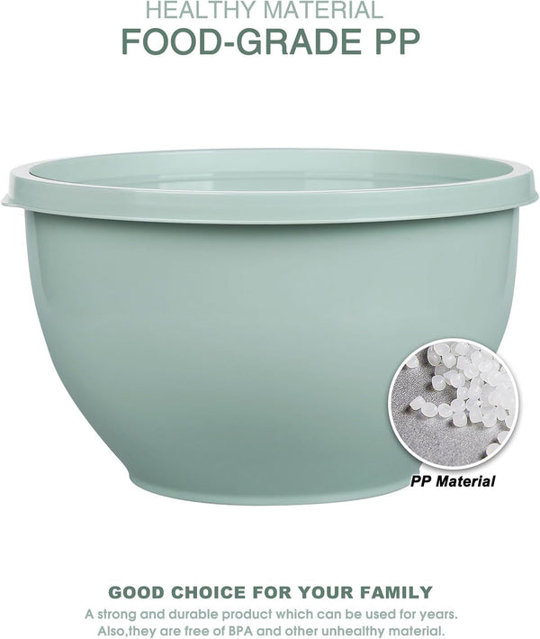 Plastic Mixing Bowls with Lids Set for Kitchen, 5 Set Nesting Bowls for Mixing, Baking, Prepping, Cooking and Serving Food, Mixing Bowls Dishwasher, Microwave Safe5