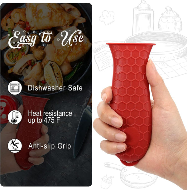 6 Pack Cast Iron Handle Cover | Wine, Silicone Pot Handle Cover Heat Resistant, Pan Handle Sleeve for Cast Iron Skillet, for Pots and Pans, Honeycomb Design3