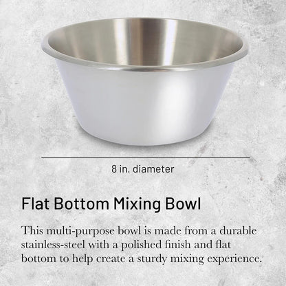 Stainless Steel Mixing Bowl with Flat Bottom - 8”, 2 Qt - Mix, Stir, Whip, Mash, Whisk & Combine - Dishwasher Safe - Made in France2