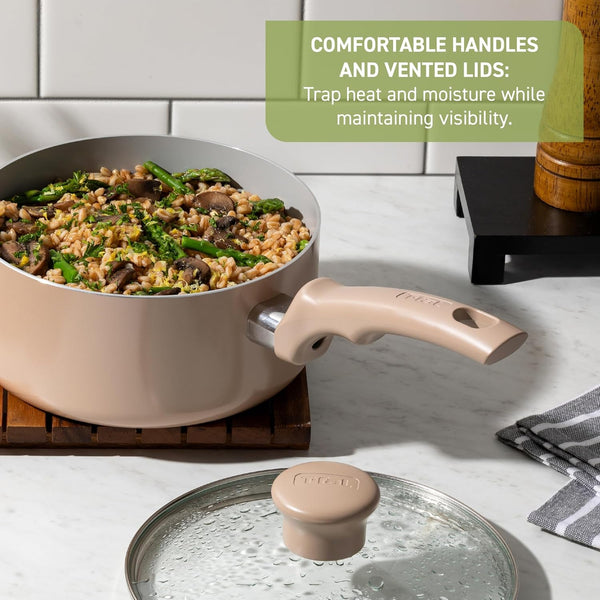 Refresh Ceramic Nonstick Pots and Pans Set, 12-Piece, Moon Grey | Recycled Aluminum Body, Thermo-Spot Heat Indicator, Oven Safe to 350°F, Glass Lids Included, All Cooktops except Induction5
