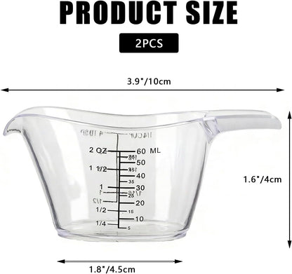 2 Pack 2 Ounce Measuring Cups, Food-Grade Plastic Small Measuring Cup for Hair Color, Hot Tub Chemicals & DIY Mixing, Mini Measuring Cup with Easy-Read Markings2