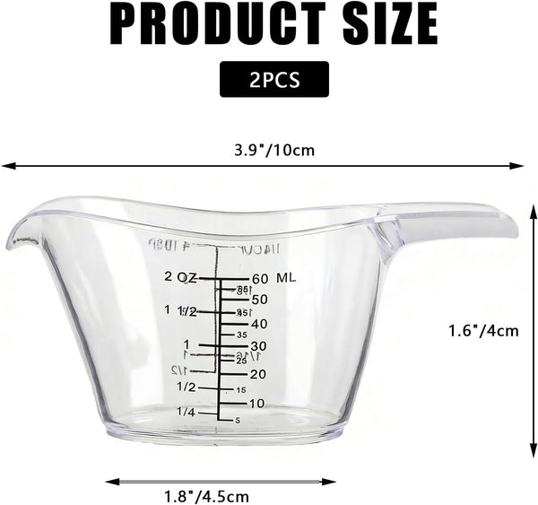 2 Pack 2 Ounce Measuring Cups, Food-Grade Plastic Small Measuring Cup for Hair Color, Hot Tub Chemicals & DIY Mixing, Mini Measuring Cup with Easy-Read Markings2