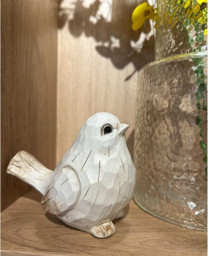 NEW White Modern Farmhouse Bird Figurine, Bird Statue Sculpture - Carved Rustic Distressed Animal Bird Ornaments - Home Decor Accents Collectible Bird Figurine | Spring6