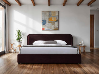 Chloe Upholstered Platform King Bed in Burgundy Fabric3