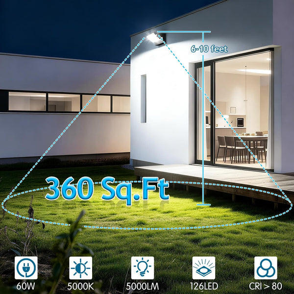 60W LED Outdoor Wall Lights 360° Rotatable 5000K IP655
