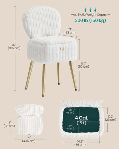 SONGMICS Vanity Chair, Makeup Stool with Folding Backrest | Plush Padded Dressing Table Stool, 17.1 X 13 X 32.1 Inch, for Bedroom, Dressing Room, Black, GLAMOR Collection ULOM532WD012