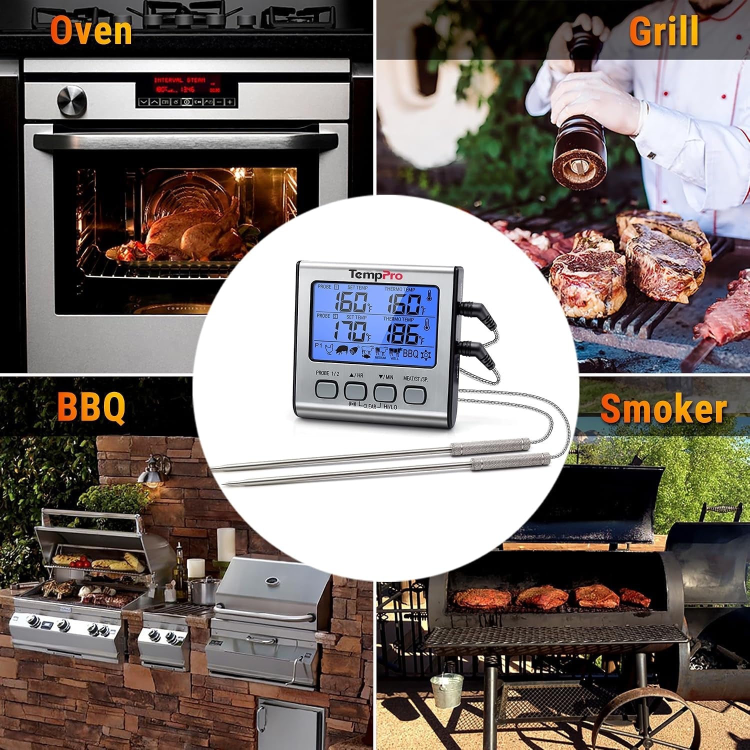 temptrack-digital-cooking-meat-thermometer-with-dual-meat-probe-large-lcd-backlight-high-low-temperature-alarm-kitchen-food-thermometer-with-timer-mode-for-smoker-grill-oven-bbq-silver