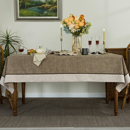 Solid Bordered Retro Tablecloths Classic Textured Table Clothes Linen Style Rustic Washable Tablecloth Rectangle/Oblong Table Cloth Cover,Kitchen Dinning Tabletop Decor,Flax 55X70 Inch8