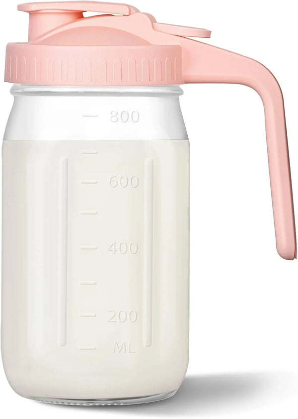 Mason Jar Pitcher, 32 Oz Glass Milk Pitcher, Wide Mouth & Leakproof Glass Pitcher with Lid for Milk, Sun Tea, Juice, Cold Brew Coffee and Drinks1