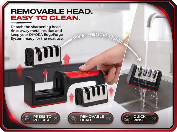 4 Stage Manual Knife Sharpener for Kitchen, 4 in 1 Scissor Sharpener Helps Repair, Restore, Polish Blades and Cut-Resistant with Non-Slip Grip5
