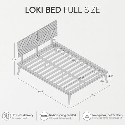 Loki Solid Wood Platform Bed Full, Chevron Headboard, Espresso2