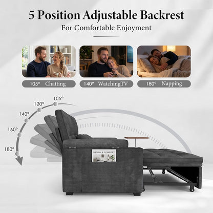 65'' Convertible Sleeper Sofa Bed with Swivel Side Table, Chenille Pull Out Couch for Living Room, Loveseat Sleeper Couch with Hidden Storage Space | Charging Port | Cup Holders, Grey4