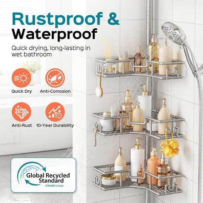 Corner Shower Shelves, 4-Tier Metal Tension Pole Caddy, Silver Gray2