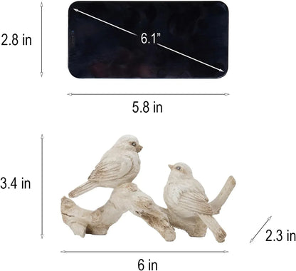 Bird Figurines Home Decor – Resin Tabletop Cream Love Birds on Branch, Farmhouse Shelf & Desk Accent for Living Room, Bedroom, Office, 6 X 2.3 X 3.4 Inches5