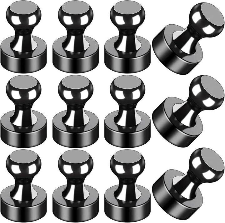 Fridge Magnets 12Pcs, Magnet for Refrigerator Whiteboard, Black | Small Strong Neodymium Metal Cute Push Pin for Classroom, Kitchen, Accessories Decorative, Office, Calendar