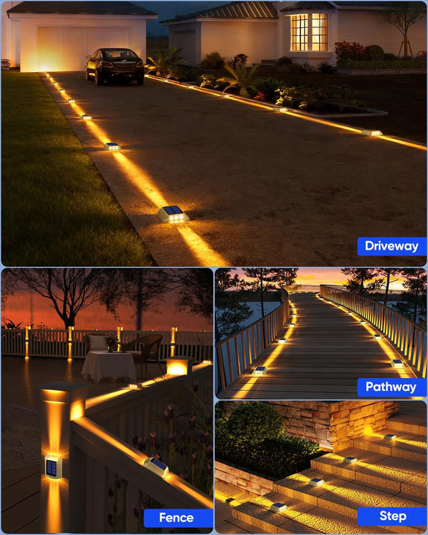 Solar Deck Lights Outdoor IP68 Waterproof 12 Pack Amber Warm5