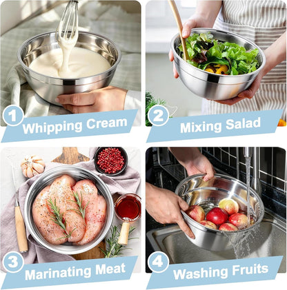 Mixing Bowls, Stainless Steel Nesting Salad Bowls & Airtight Lids6