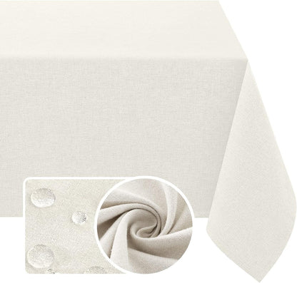 Linen Textured Tablecloth 60 X 120 Waterproof Decorative Table Cloth Spill-Proof Linen Look Cover for Party Table Extra Soft and Thick Fabric Wrinkle Free, Heather Ivory1