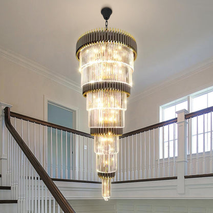 Luxury Black Gold Chandelier for High Ceilings 7-Tier Chandelier for Staircase Foyer Villa Large Farmhouse Crystal Ceiling Lighting D32 in × H95 In6