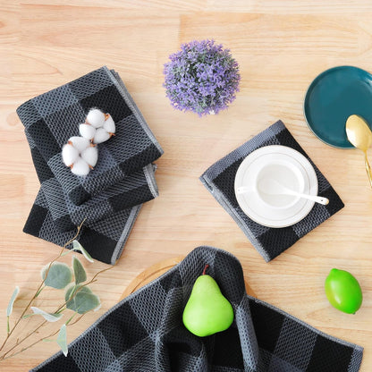 Kitchen Towels and Dishcloths Set, Set of 8, Black & Grey7