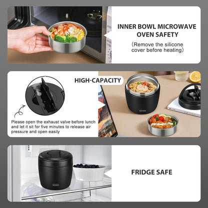 Thermo Food Jar for Hot Food 32OZ Soup Thermo Lunch Containers Wide Mouth Vacuum Insulated Stainless Steel Leakproof Bento Box with Spoon (Black)6