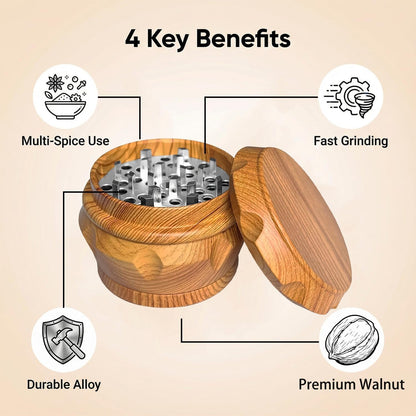 Manual Kitchen Spice Grinder, Aluminum Seasoning Grinder for Pepper, Chili, Rosemary & Dried Culinary Spices, Durable Metal Construction, Compact Kitchen Tool (Natural Wood Color)3