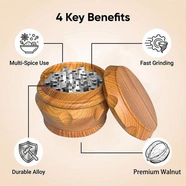 Manual Kitchen Spice Grinder, Aluminum Seasoning Grinder for Pepper, Chili, Rosemary & Dried Culinary Spices, Durable Metal Construction, Compact Kitchen Tool (Natural Wood Color)3
