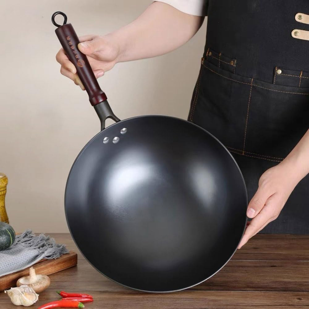 cast-iron-wok-pan-12-6-inch-with-wooden-handle-chinese-round-bottom-cooking-wok-small-size-coating-free