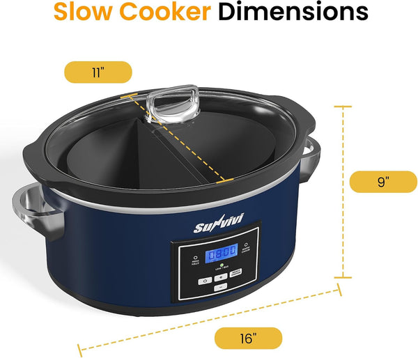 6 Quarts Programmable Slow Cooker with Reusable Silicone Liners, Digital Timer, Adjustable Temp, Dishwasher Safe Divider Insert, Non-Stick Ceramic Pot & Glass Lid, Stainless Steel, Darkblue8