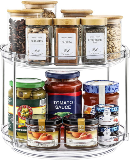 2 Tier Non-Skid Acrylic Lazy Susan Turntable Organizer - Rotating Spice Rack - Spinning Organization Tray for Kitchen, Pantry, Countertop, Closet, Bathroom, Vanity, Medicine Cabinet Organizing, 9.25''1