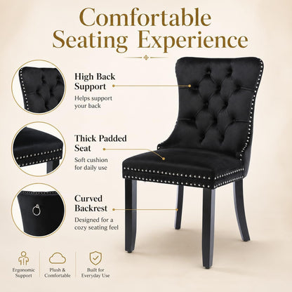 47" Black round Dining Table Set for 6, round Dining Room Table Set for 6 with Tufted Nailhead Chairs, Arched Pedestal Base, Modern Farmhouse Dining Table Set for Kitchen & Entertaining6